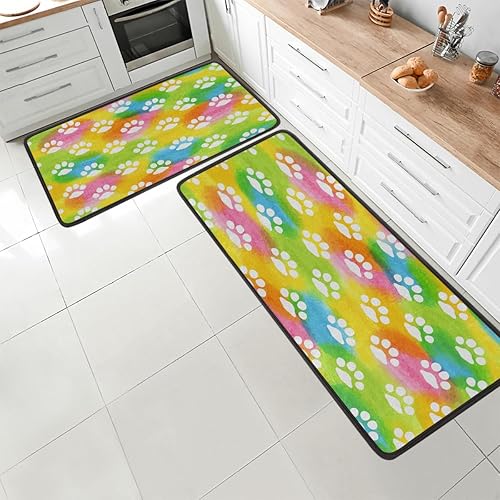 Miniatura 2 de GUYOS Tapete de cocina con estampado de huellas de acuarela (2 piezas) y alfombras acolchadas antifatiga de 47 x 17 pulgadas29 x 17 pulgadas,