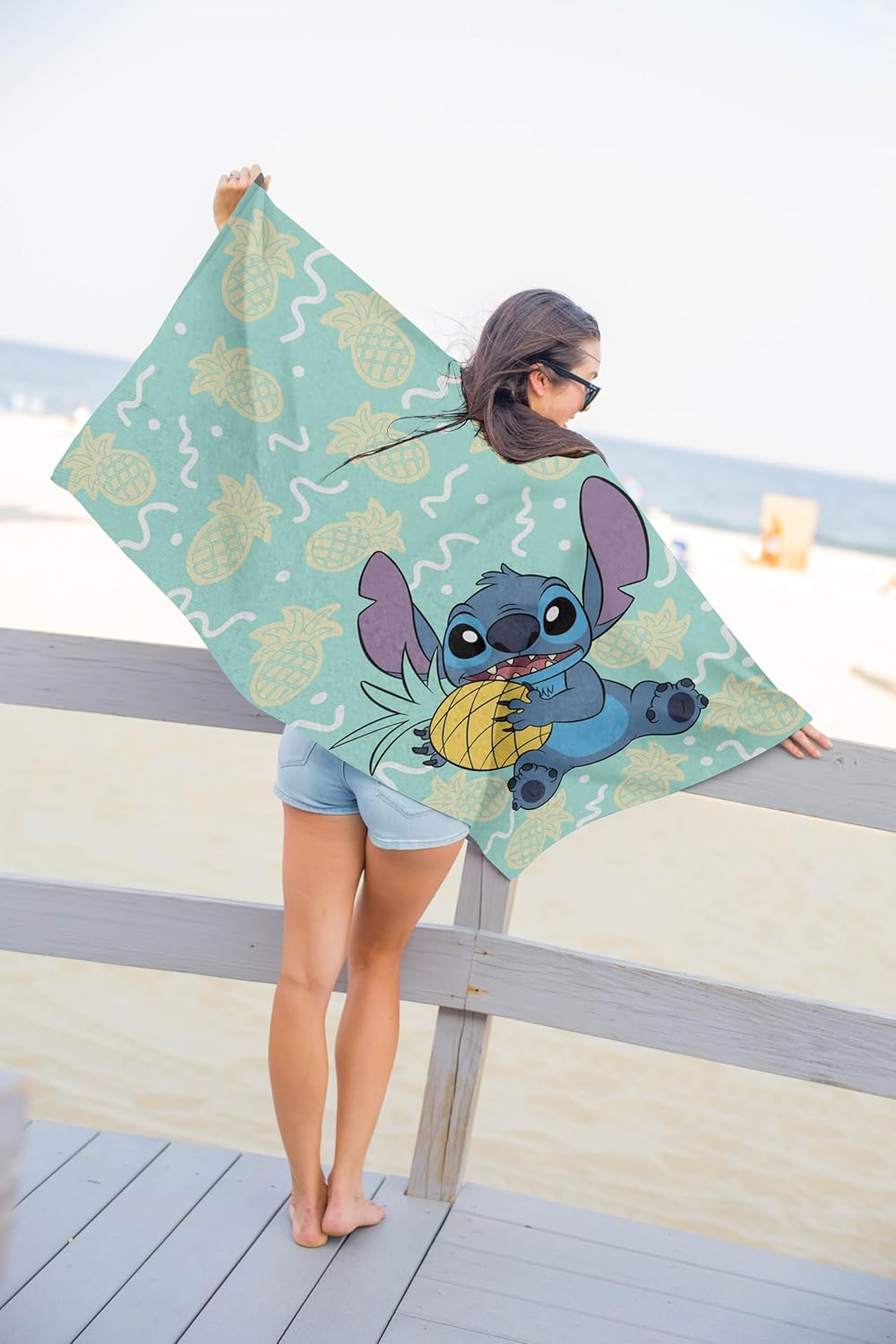 Jay Franco Disney Lilo and Stitch Beach Towel - 100% Cotton Soft & Absorbent, Vibrant Pineapple Design, Measures 28 x 58 Inches, Machine Washable, for Bath Pool & Beach Swim, Kids and Adults, Teal