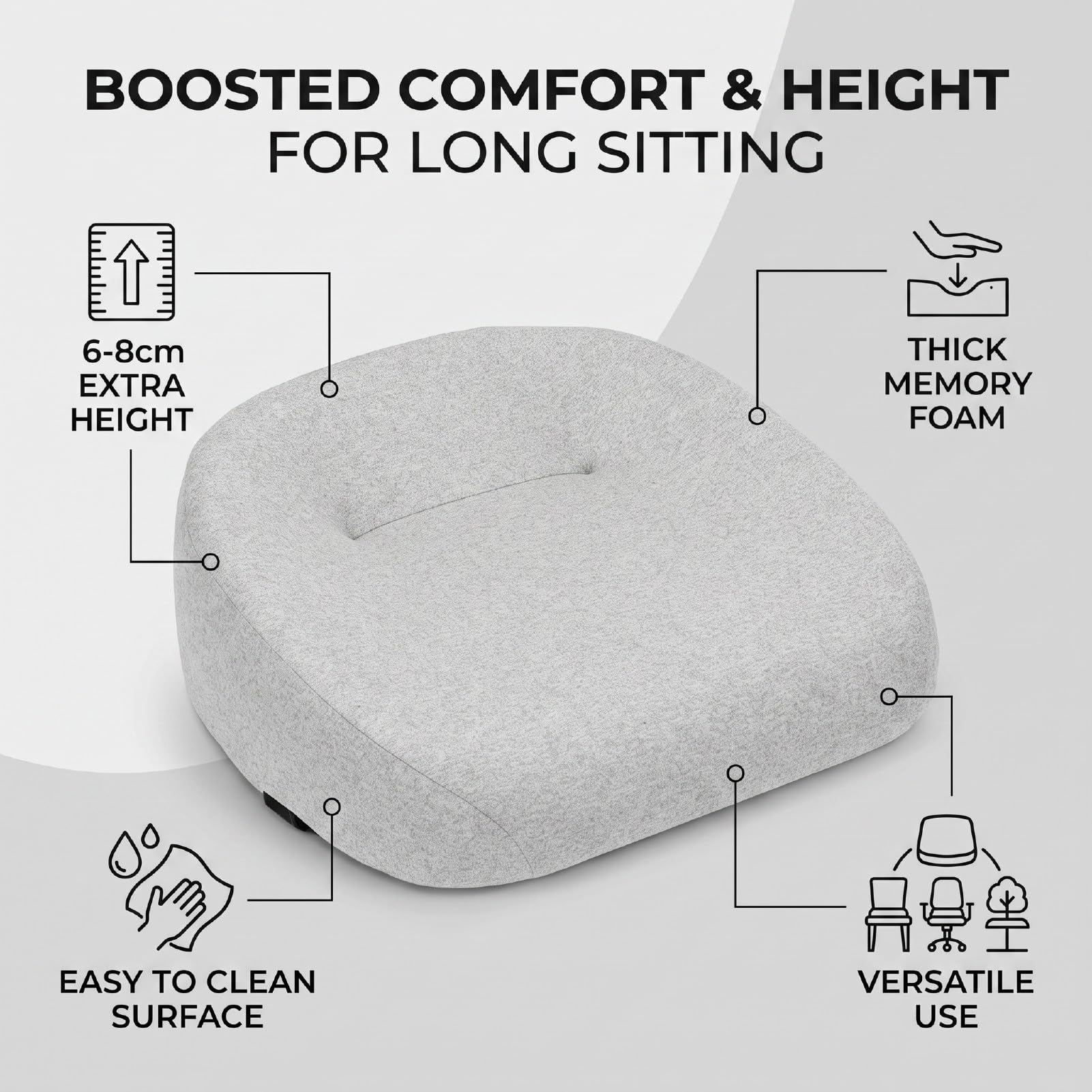Semme Cuscino Rialzante per Sedia 6,8 Cm, Supporto Rigido in Memory Foam