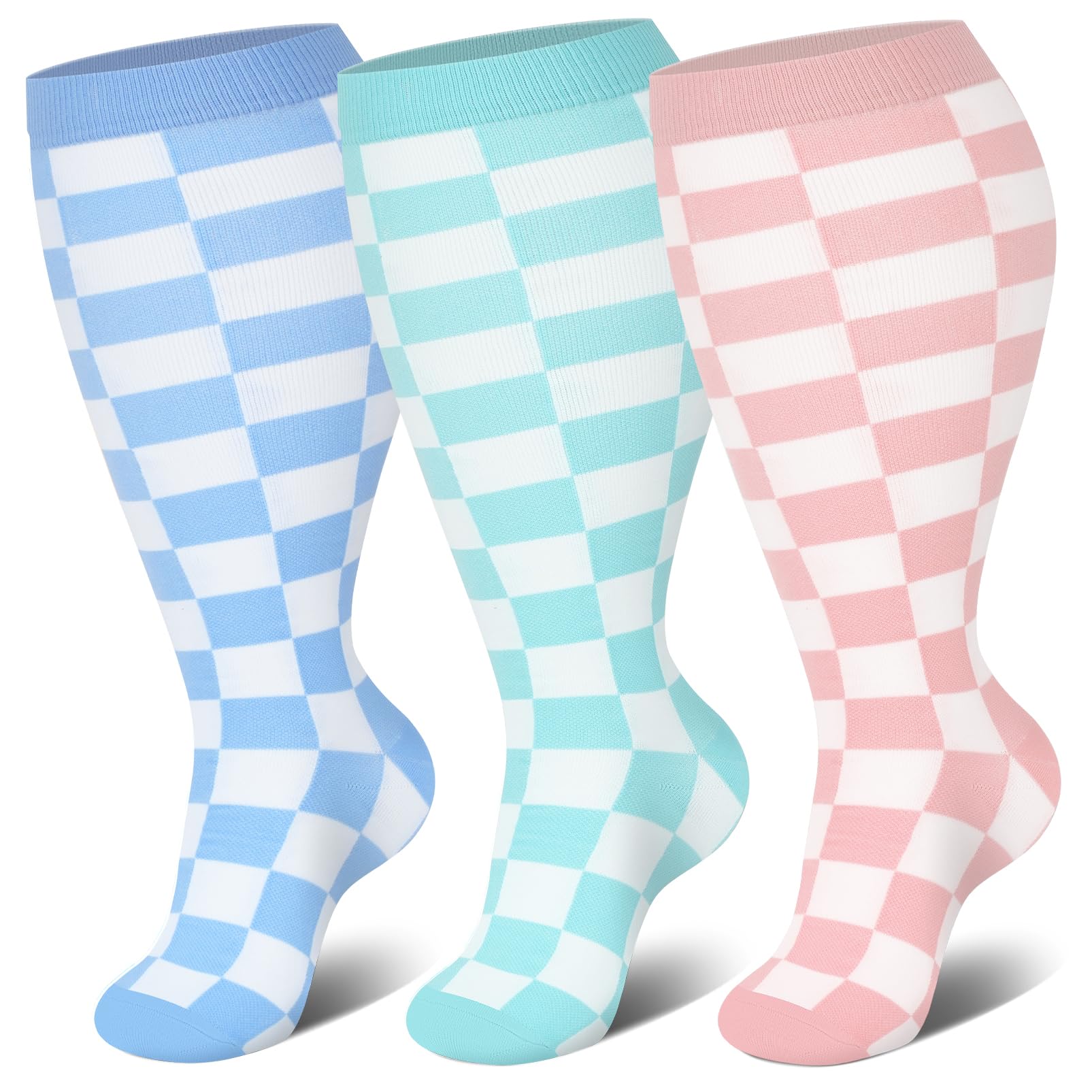 Genovega 3 Packs Wide Calf Compression Socks for Women Men Knee Hight S/M-4XL for Gifts