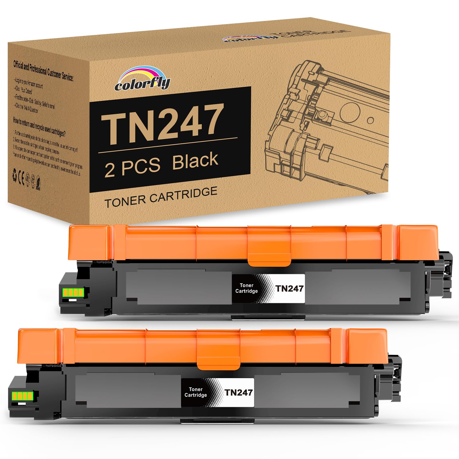 colorfly TN247 TN243 Cartucce di toner Compatibile per Brother TN 247BK TN-247 TN-243 per DCP-L3550CDW MFC-L3730CDN MFC-L3750CDW HL-L3210CW HL-L3230CDW,2 Nero