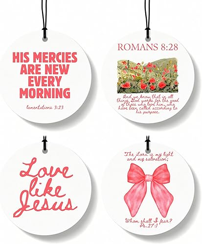 Miniatura 31 de Coquette - Ambientador cristiano para automóvil, 4 unidades, retro verde salvia, ambientador colgante religioso para autos, armario, cajón, libros,