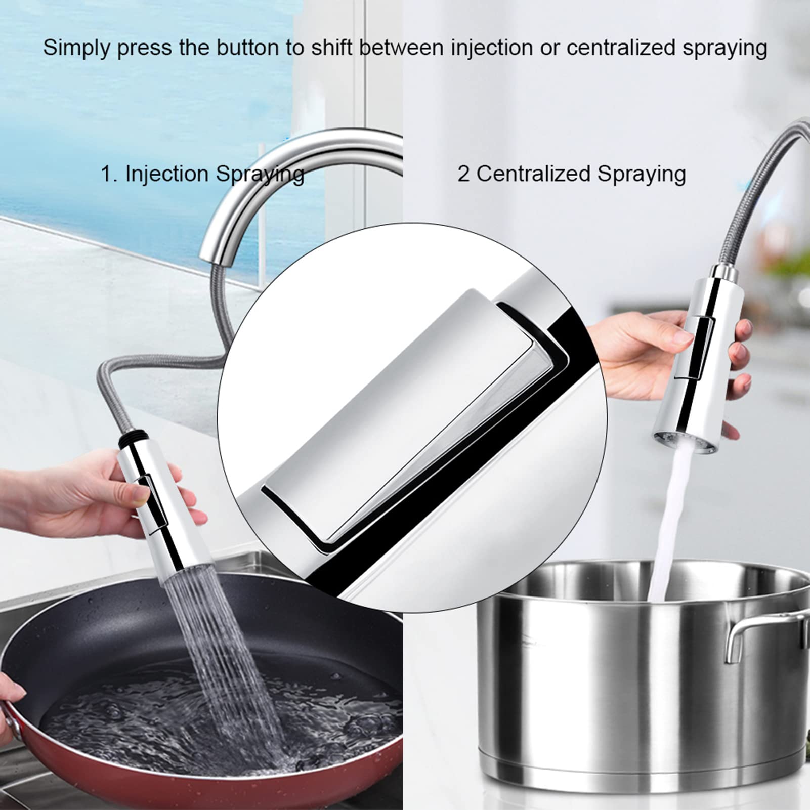 Testa Spruzzatore Per Rubinetto Cucina – Aeratore Retrattile Con Due Modalità Di Getto, Risparmio Idrico E Filtro Antischizzo