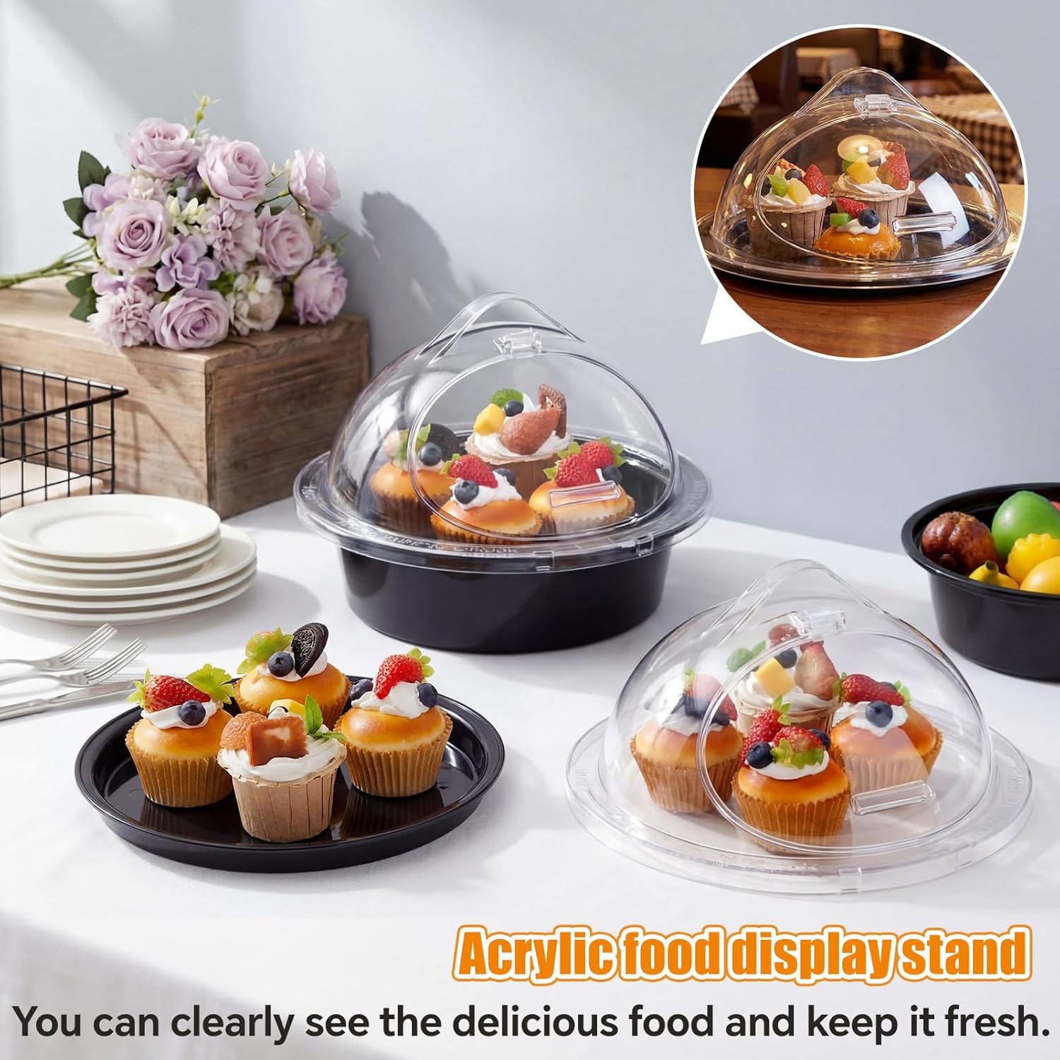 Sawysine 6-Piece Acrylic 10'' x 8.3'' Take-to-Serve Sample Dome Set Round Clear Food Service Sample Display Stands for Grocery Store Bar Bakery Supermarket Restaurant Trade Show Sampling