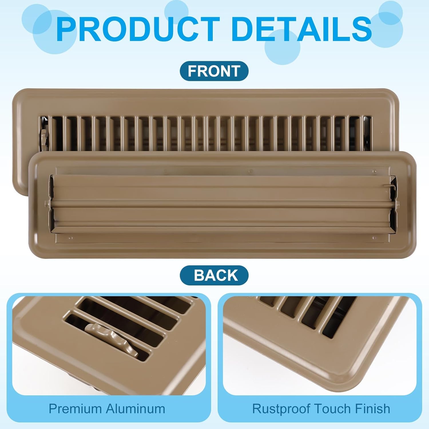 Therwen 12 Pcs Floor Vents Register with Cover Trap Set, Heavy Duty Floor Vent Covers Walkable Design with Damper and Floor Register Screen Vent Mesh Filters for Floor (Brown,2" x 12")