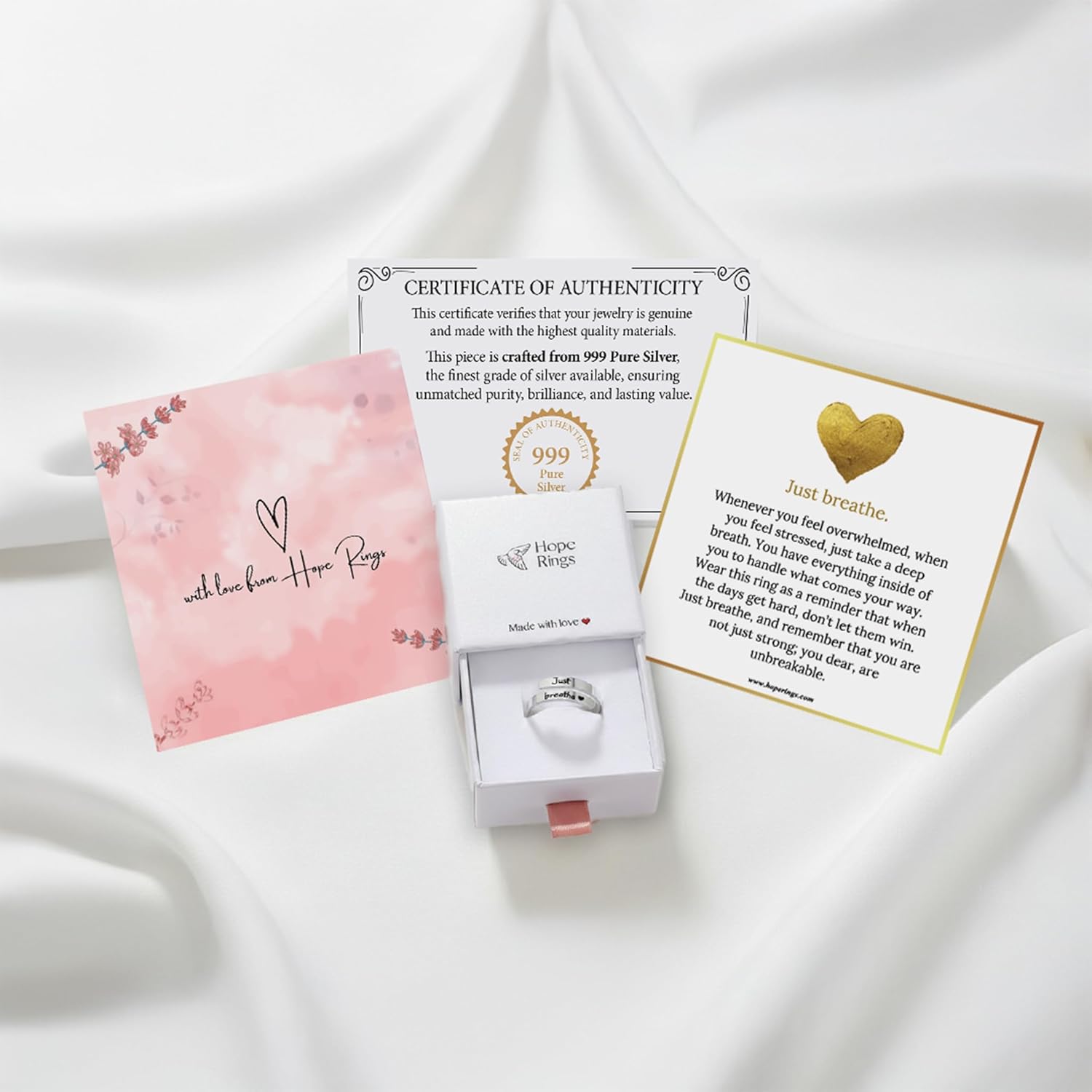 Hope Rings – Just Breathe Ring (1 Pcs) – Adjustable Tarnish-Free 999 pure silver & 304 Stainless steel Ring – Heartfelt Gifts for Women – Grief, Loss, Emotion