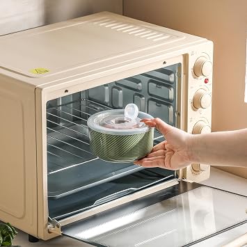 Ceramic Bowl with Lid, Microwave Safe - 20 oz Green