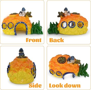 FuninCrea Aquarium Decorations, Resin Cave Ornaments Fish Tank Decoration Accessories for Pineapple House Betta Fish House Aquarium Ornament Aquatic Caves Hide Hut (02#)