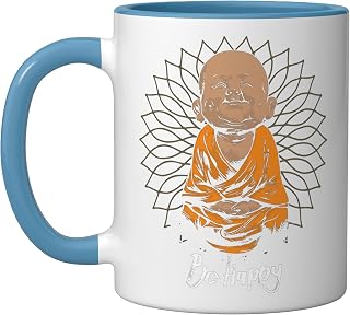 Happy Zen Little Baby Buddha T-Shirt Mandala Tee Gift Idea Ceramic Mug, Blue/White