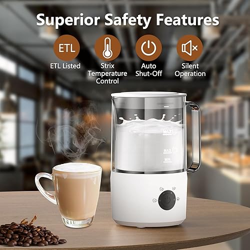 Miniatura 7 de Espumador de leche, espumador de leche eléctrico transparente 4 en 1 con calor y frío automático, vaporizador de leche silencioso de 10.5 onzas con