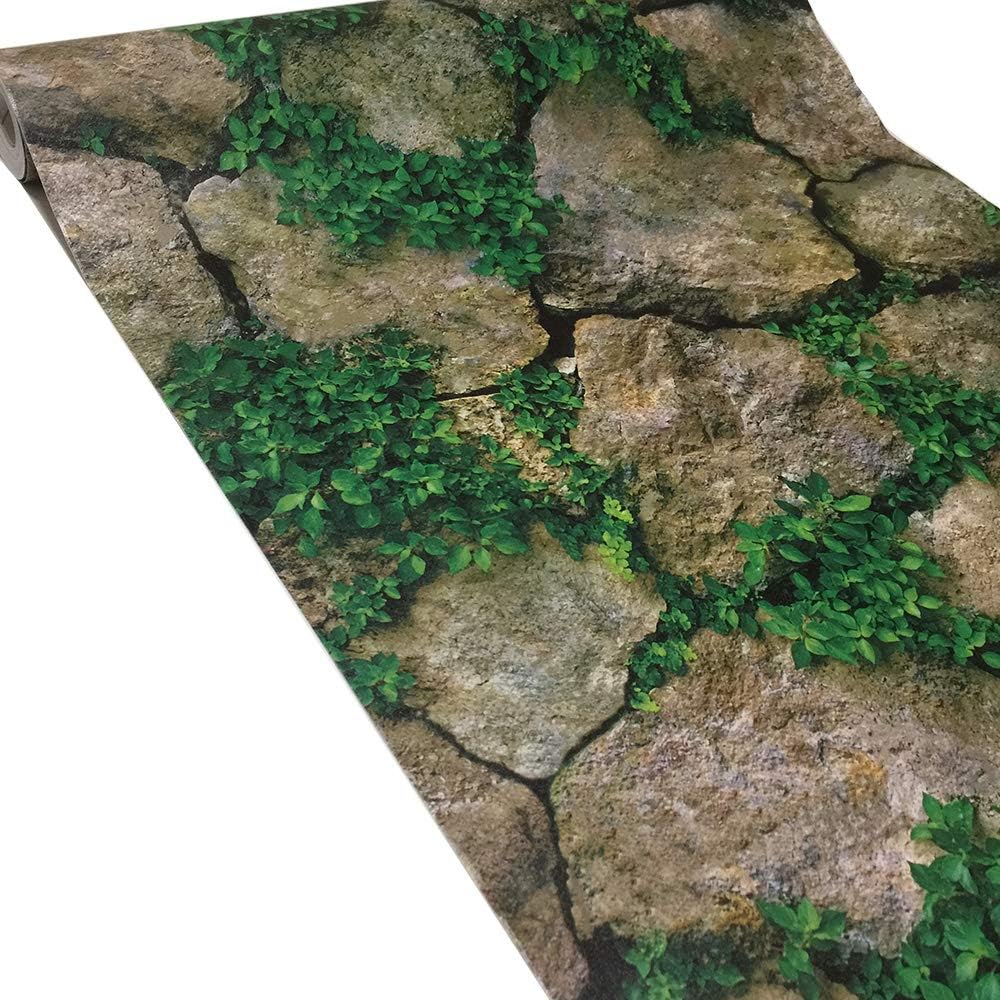 MyFun Faux Stone Grass Wallpaper Peel and Stick PVC Removable Self-Adhesive Kitchen Wall Decor, 32.8 Ft X 17.9 inch