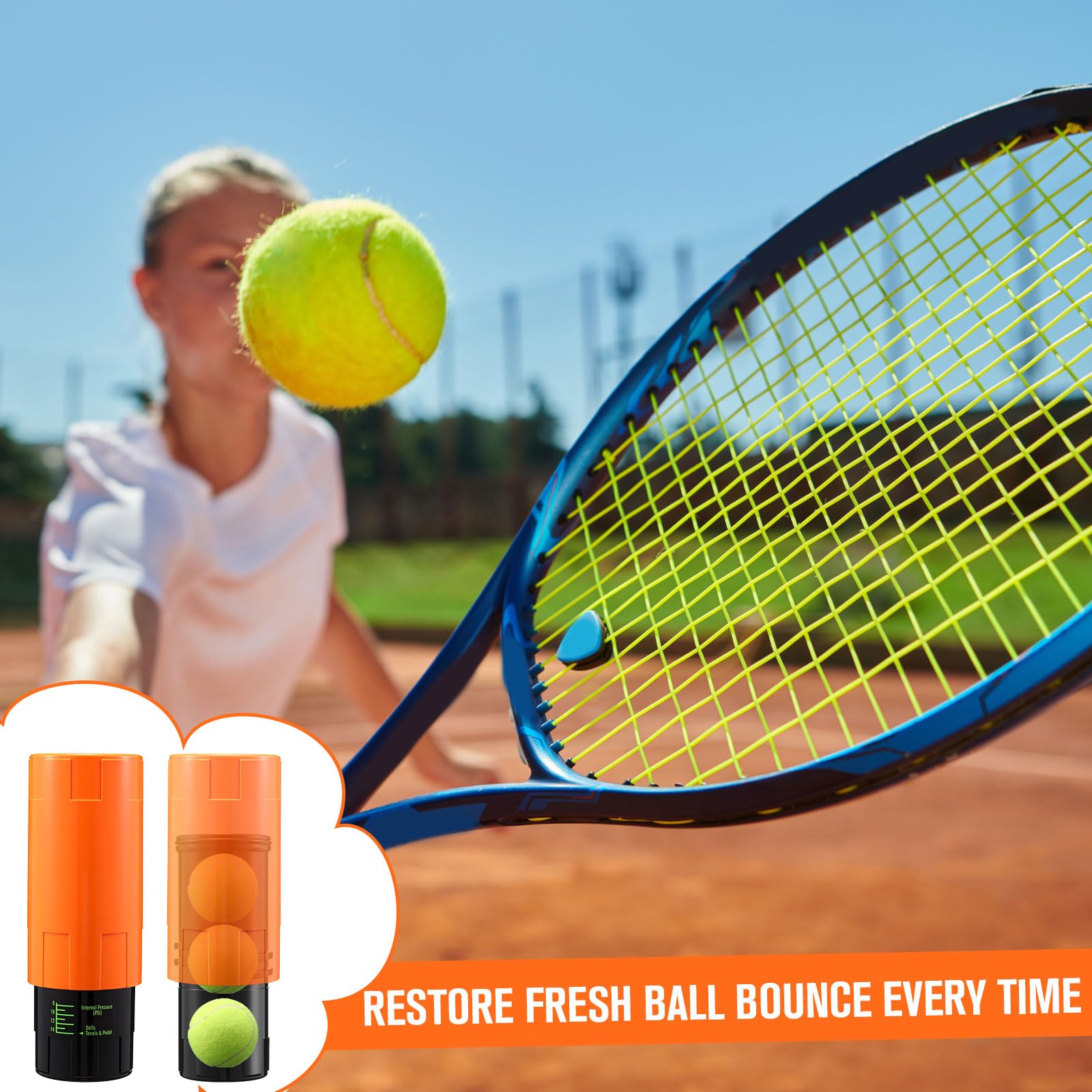 Soulchen Pressurizzatore per palline da tennis – Contenitore per palline da tennis contiene 3 palline sotto 14 Psi di pressione, materiale riutilizzabile per ritenzione del rimbalzo, leggero e