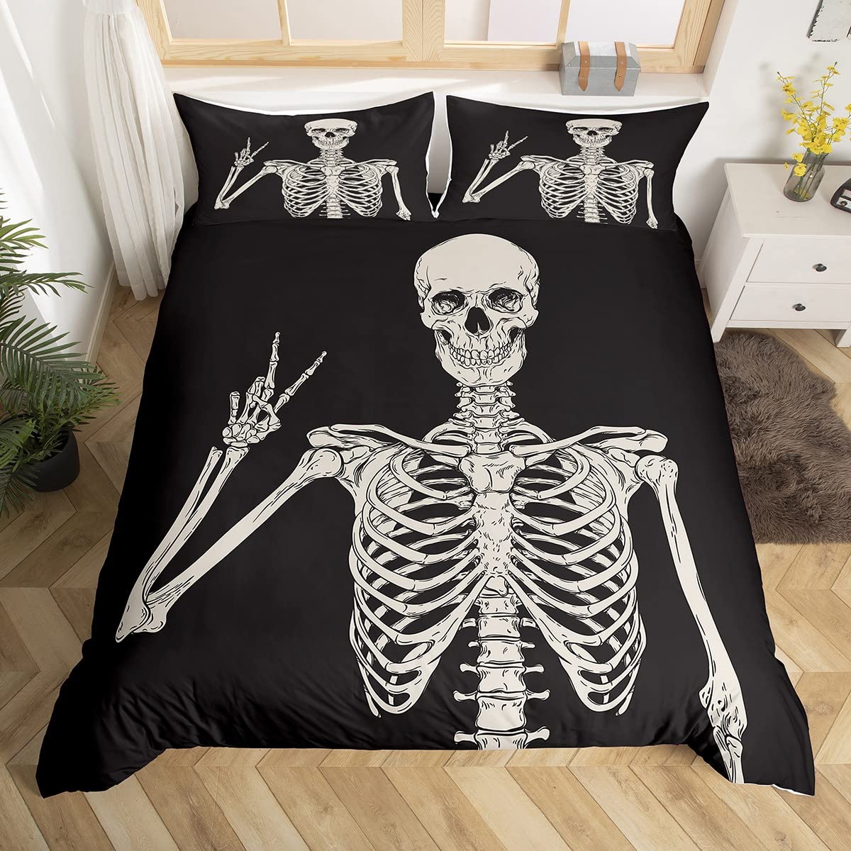 Housse de couette squelette noir enfant pour des nuits douillettes
