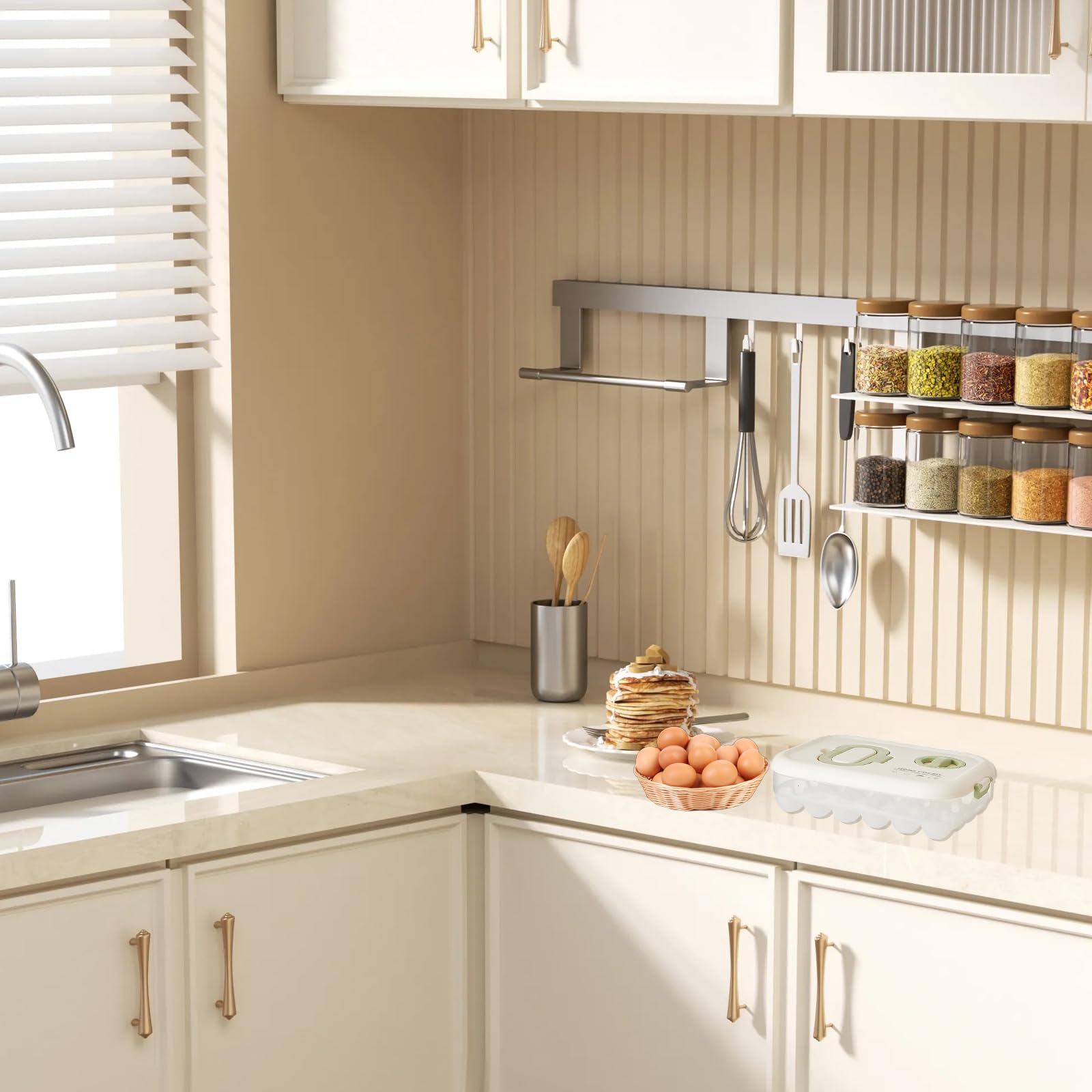 PARFCO Kühlschrank Organizer Eier, Eier Aufbewahrungsbox mit Timer, 24 Fächer Tragbarer Eierhalter, Eierbox Kunststoff mit Deckel, für Küchenkühlschrank, Esstisch, Schrank