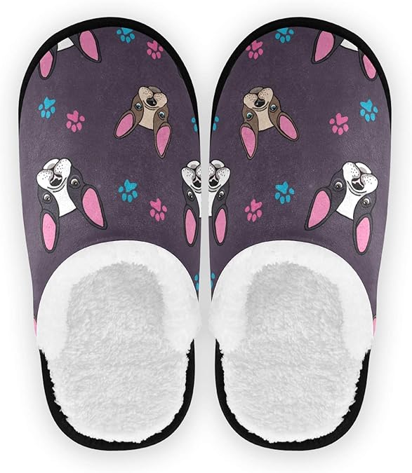 Linomo Cute Bulldog Dog Paw Print Slippers