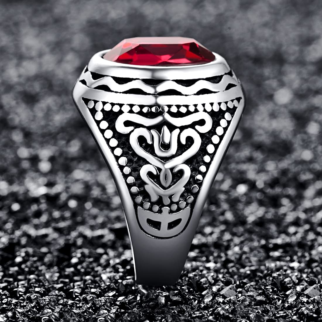 Stainless Steel Crystal Carved Ring, Unisex Gift