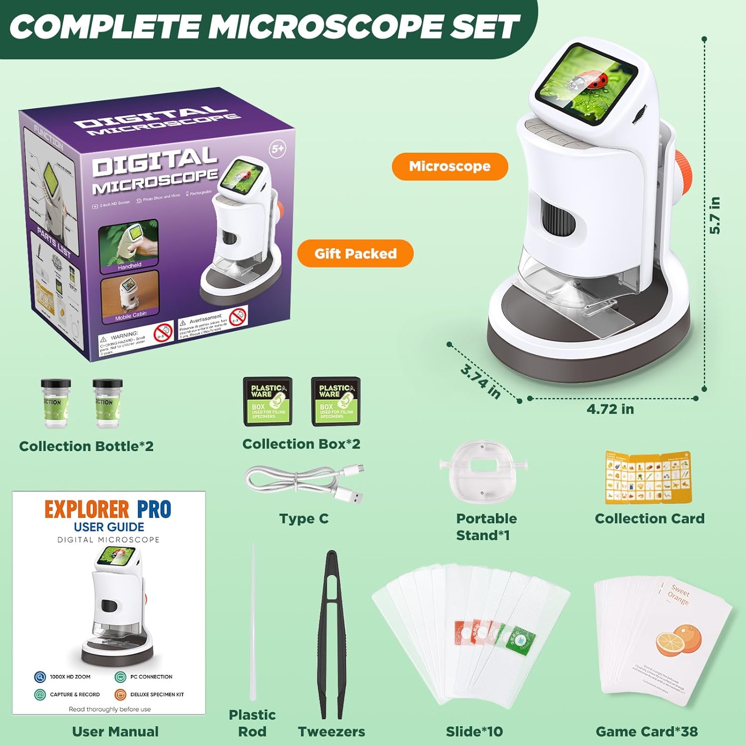 Microscope for Kids, 1000X 1080P Pocket Kids Microscope Handheld - [2026] Digital Mini Microscopes for Kids 8-12, STEM Toys Educational Science Kits for Kids 5-7, Ideal Birthday for Boys, Girls