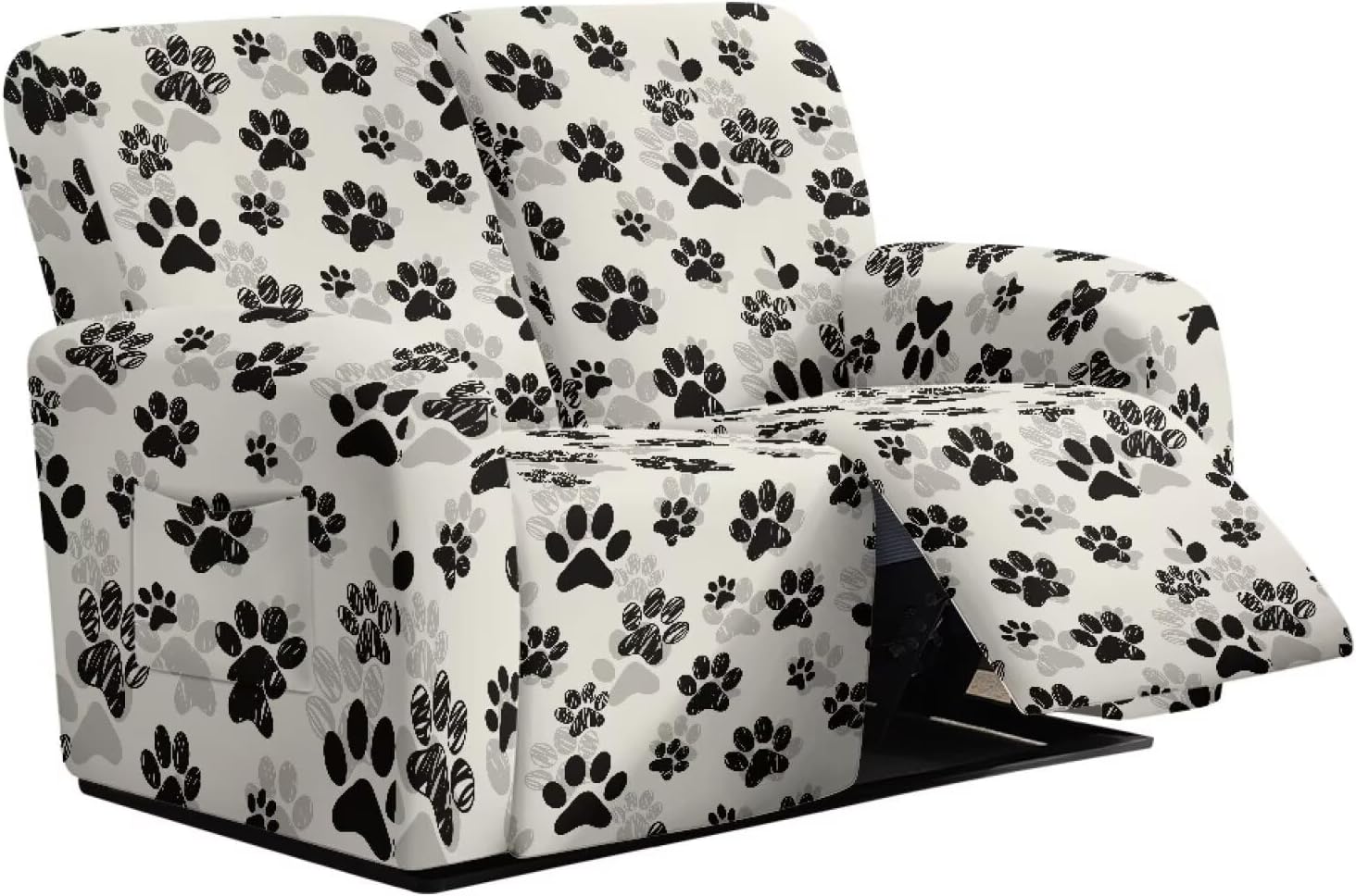 6 Piece Stretch Reclining Loveseat with Pockets Slipcover, Dog Paw Print 2 Seater Loveseat Recliner Cover, Recliner Couch Sofa Covers, Furniture Protector Cover for Pet Kid