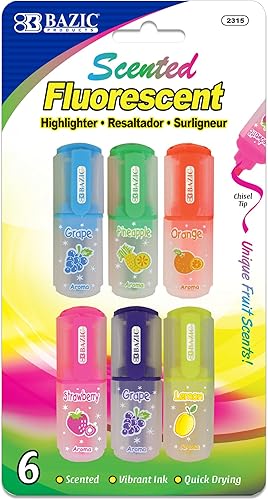 BAZIC - Subrayadores perfumados de frutas, cincel de punta fina, mini resaltadores, marcador de coloración para niños (6 por paquete), 144 paquetes