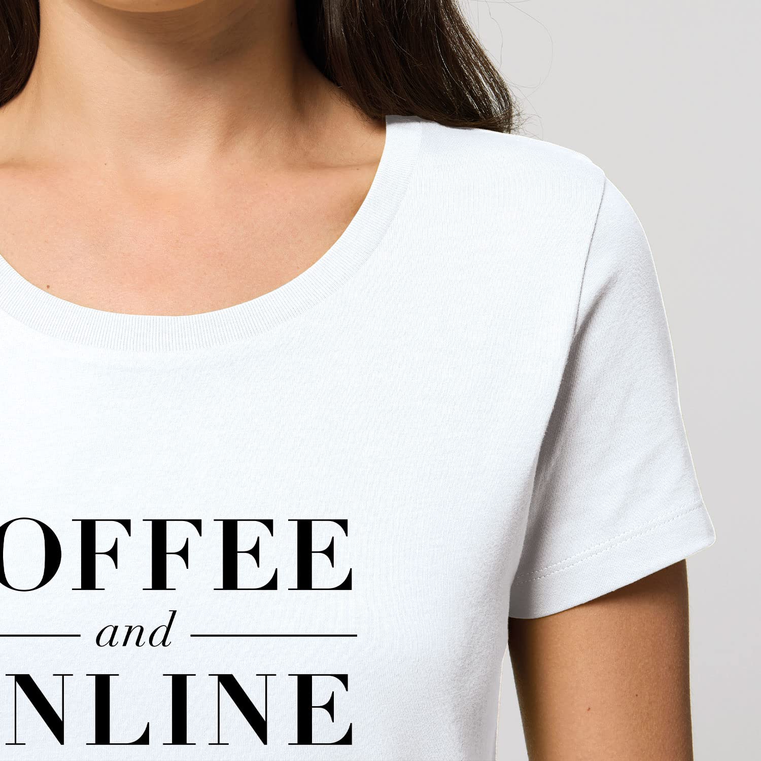 Damska koszulka Expresser - Coffe & online Shopping - Sportowy styl Street-Style Basic T-Shirt z bawełny organicznej na wiosnę i lato, biały, S