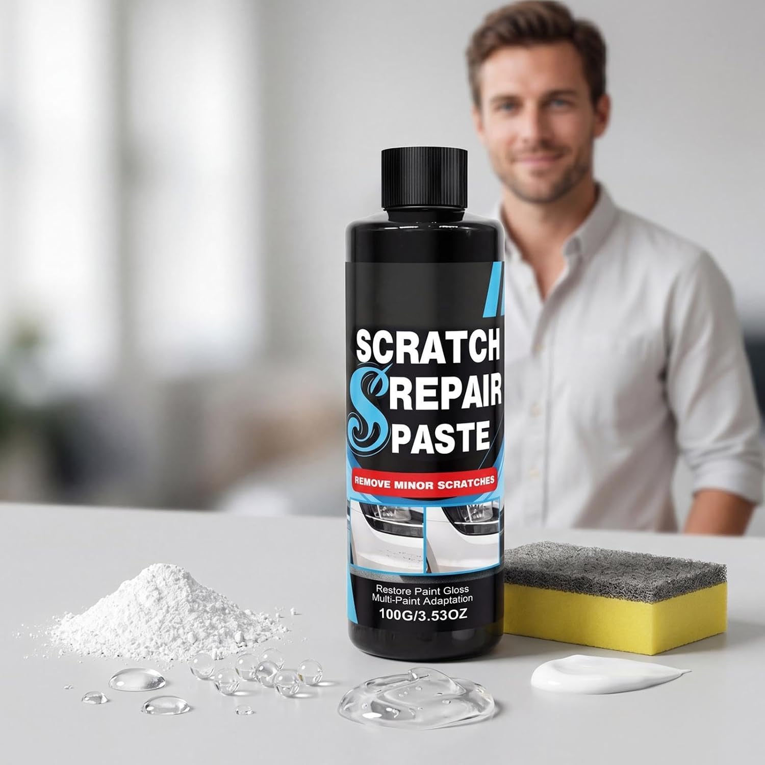Car Scratch Repair Kit, 120g Gloss Restoration Paste, Sponge Included, Car Paint Scratch Remover, Automotive Vehicle Exterior Trim Detailing Buffer