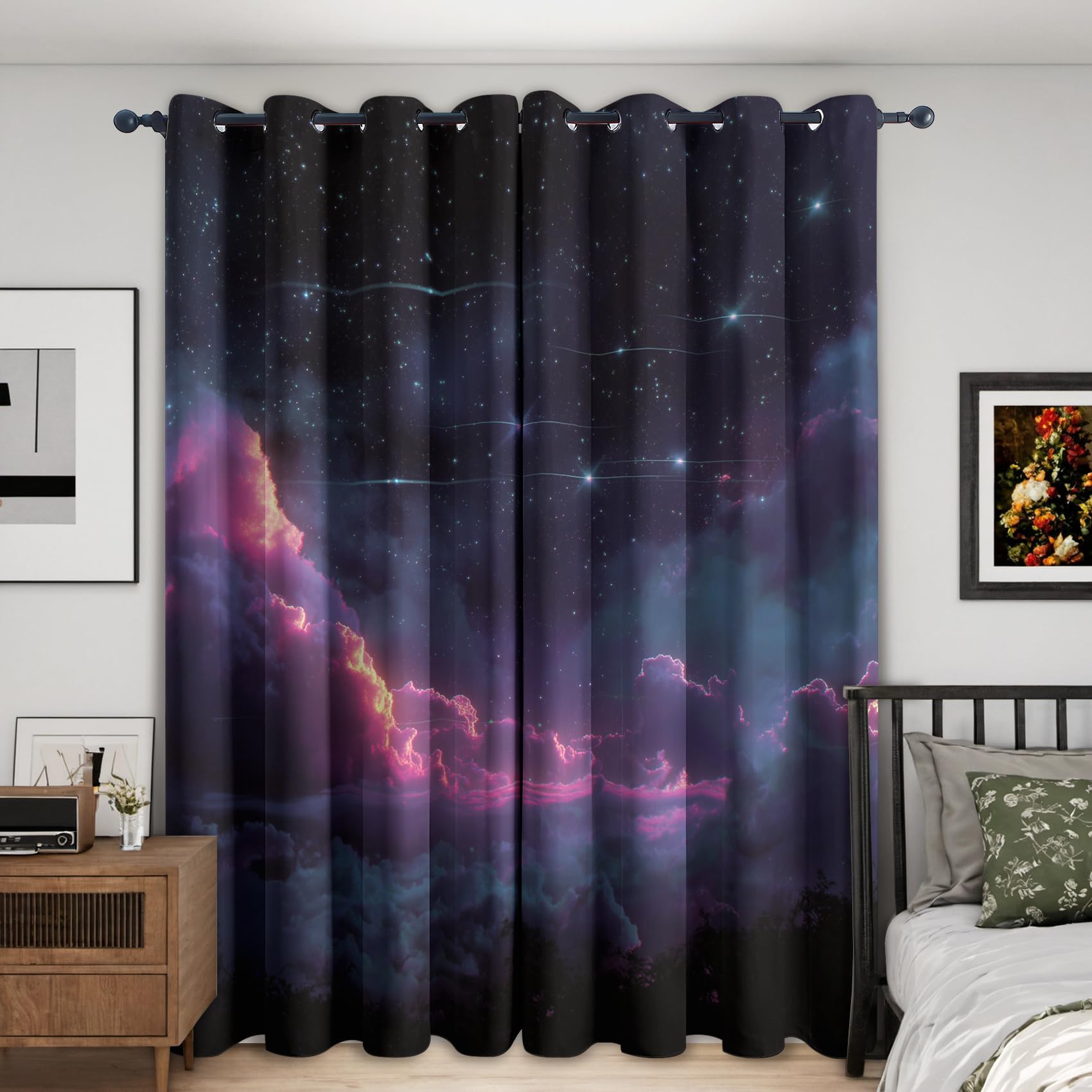 Rideaux ciel étoilé 140x220 cm lot de 2 occultants violets