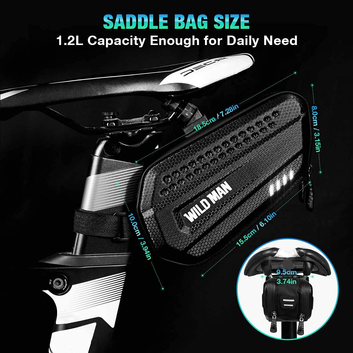Bicicleta Sillín Bolsa de montar 1,2L Bolsa de asiento de ciclismo a prueba de agua Paquete de cuña PU Bolsa de almacenamiento de PU, gran capacidad for mini llaves de bomba Snacks Teléfonos MTB Carre