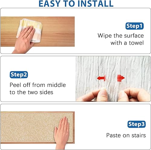 Miniatura 6 de Alfombras antideslizantes con autoadhesivo, 30 x 8 pulgadas, cintas antideslizantes reutilizables para escaleras, juego de 7 alfombras