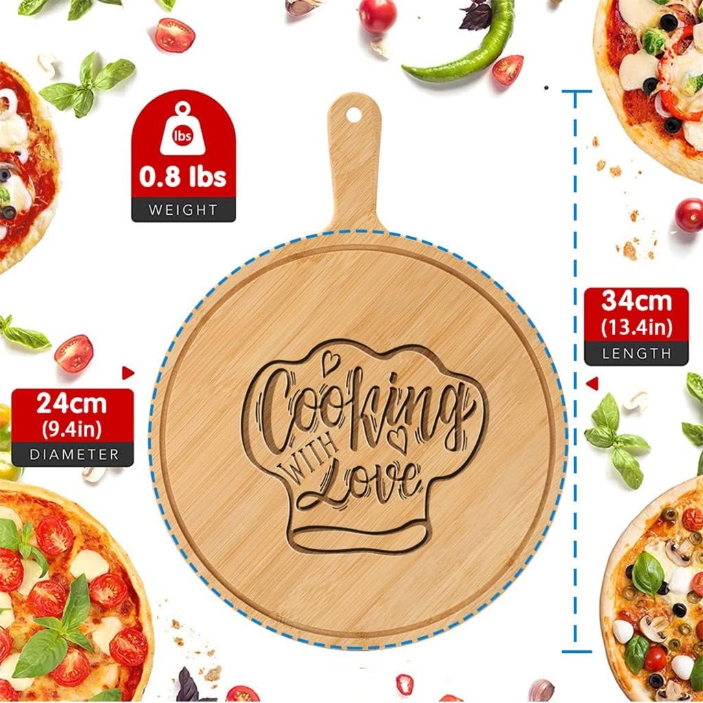 Wood Round Pizza Tray Baking Plate Steak Plate Bread Cake with Handle Bakeware Kitchen Tools Accessories Gadget