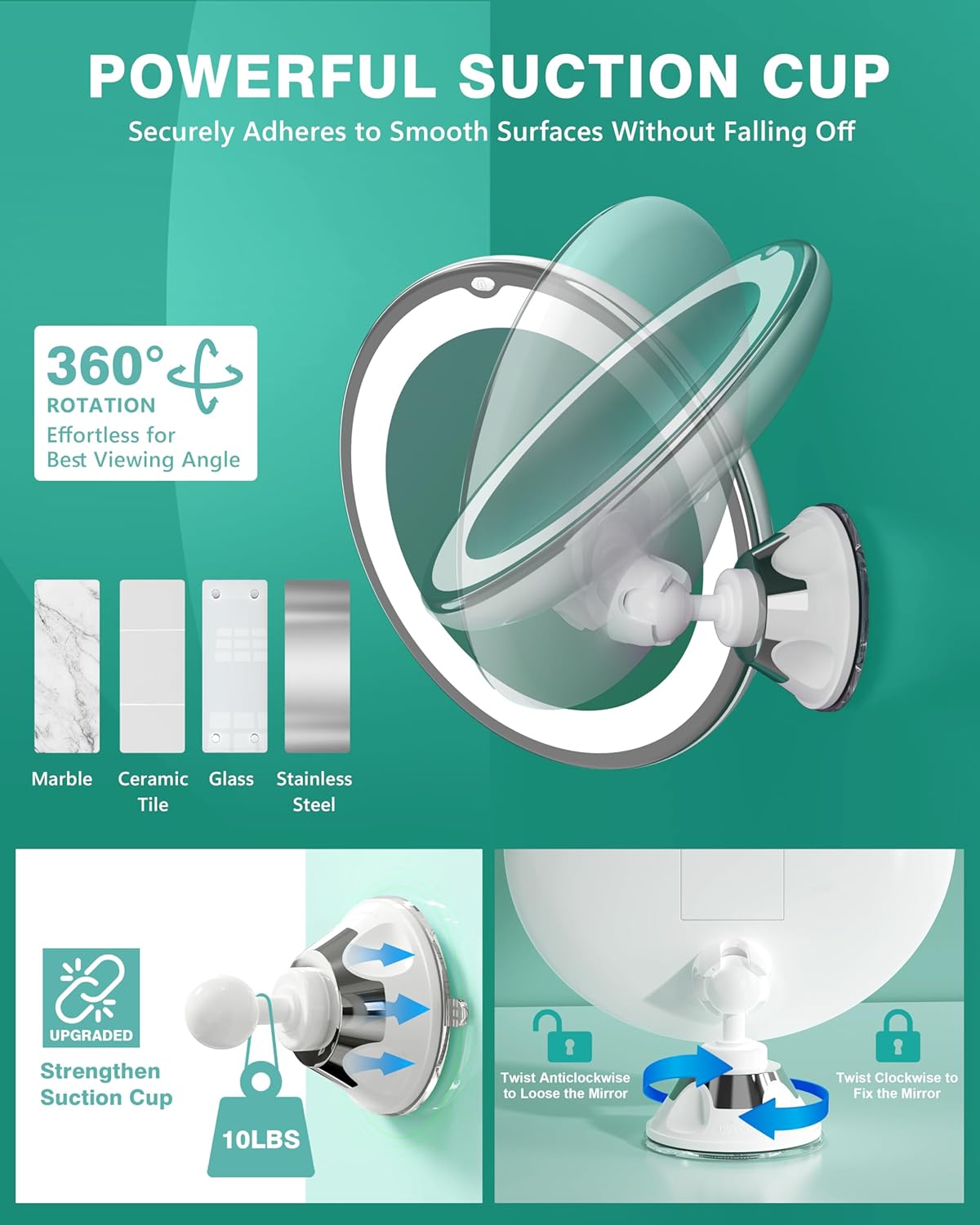 Powerful Suction Cup and 360 degree rotation