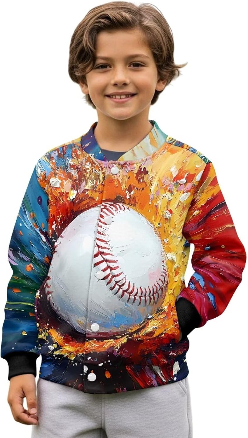 Jacket for Boys 5-12Y Long Sleeve Button Front Varsity Jacket with Pocket