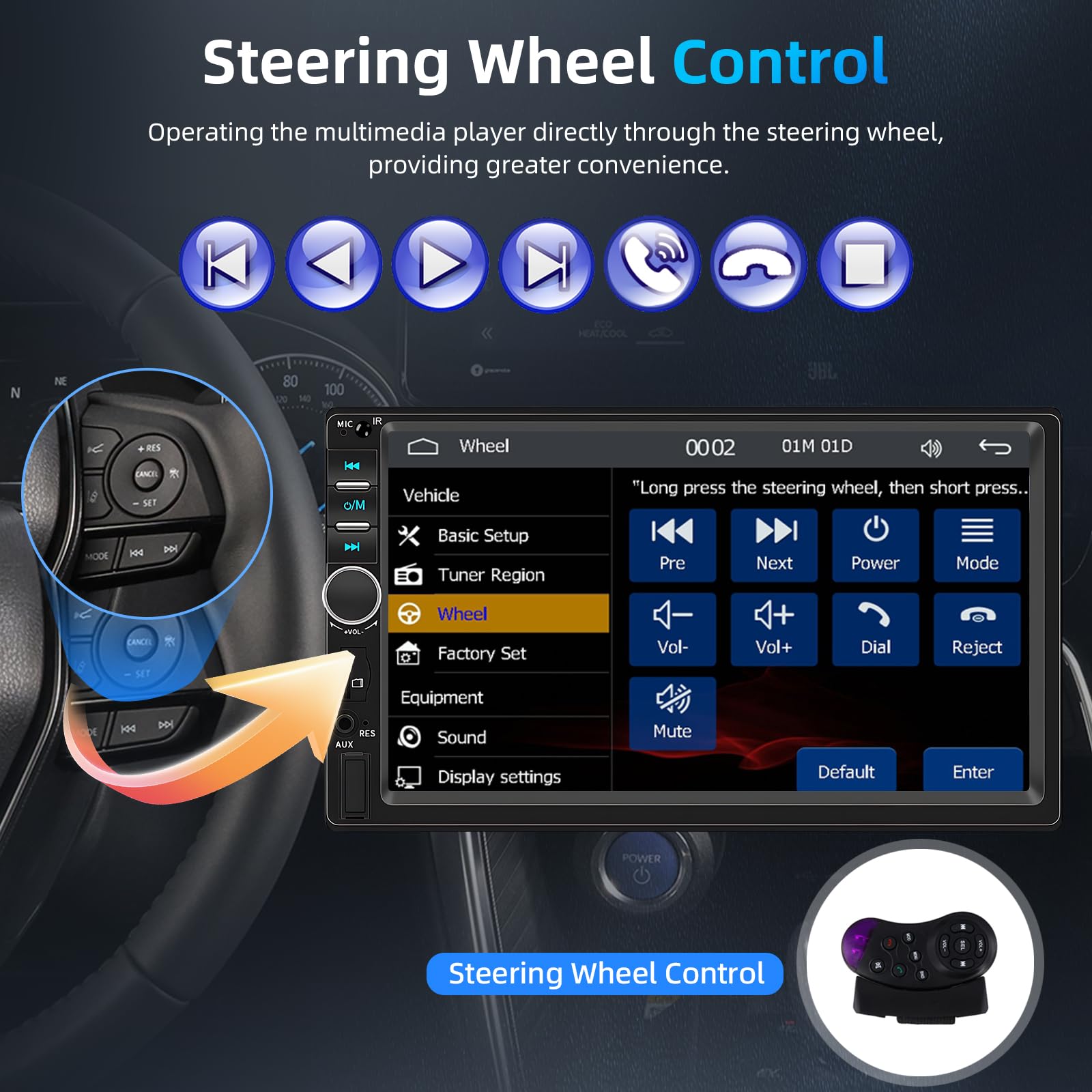 2 Din Autoradio Bluetooth con Carplay Android Auto, 7 Pollici Doppio Din Radio con Schermo, Stereo Auto Supporto MirrorLink/FM/USB/AUX/EQ/SWC/7 Colori Retroilluminazione+Telecomando