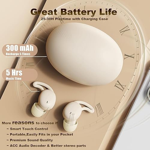 Miniatura 6 de Auriculares inalámbricos para dormir de lado, pequeños y pequeños, invisibles, con cancelación de ruido, auriculares suaves y pequeños, Bluetooth