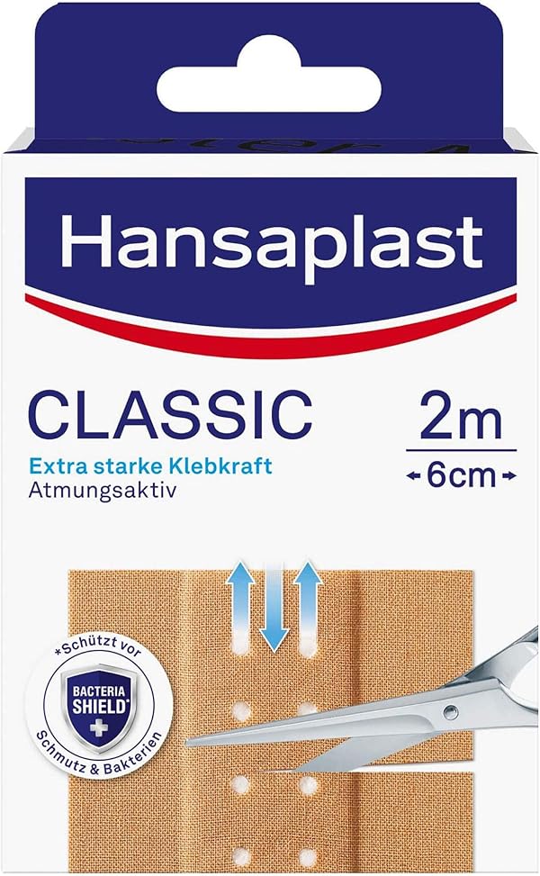 Hansaplast Classic Pflaster (2 m x 6 cm), zuschneidbare Wundpflaster mit extra starker Klebkraft & Bacteria Shield, flexibles und atmungsaktives Verbandsmaterial