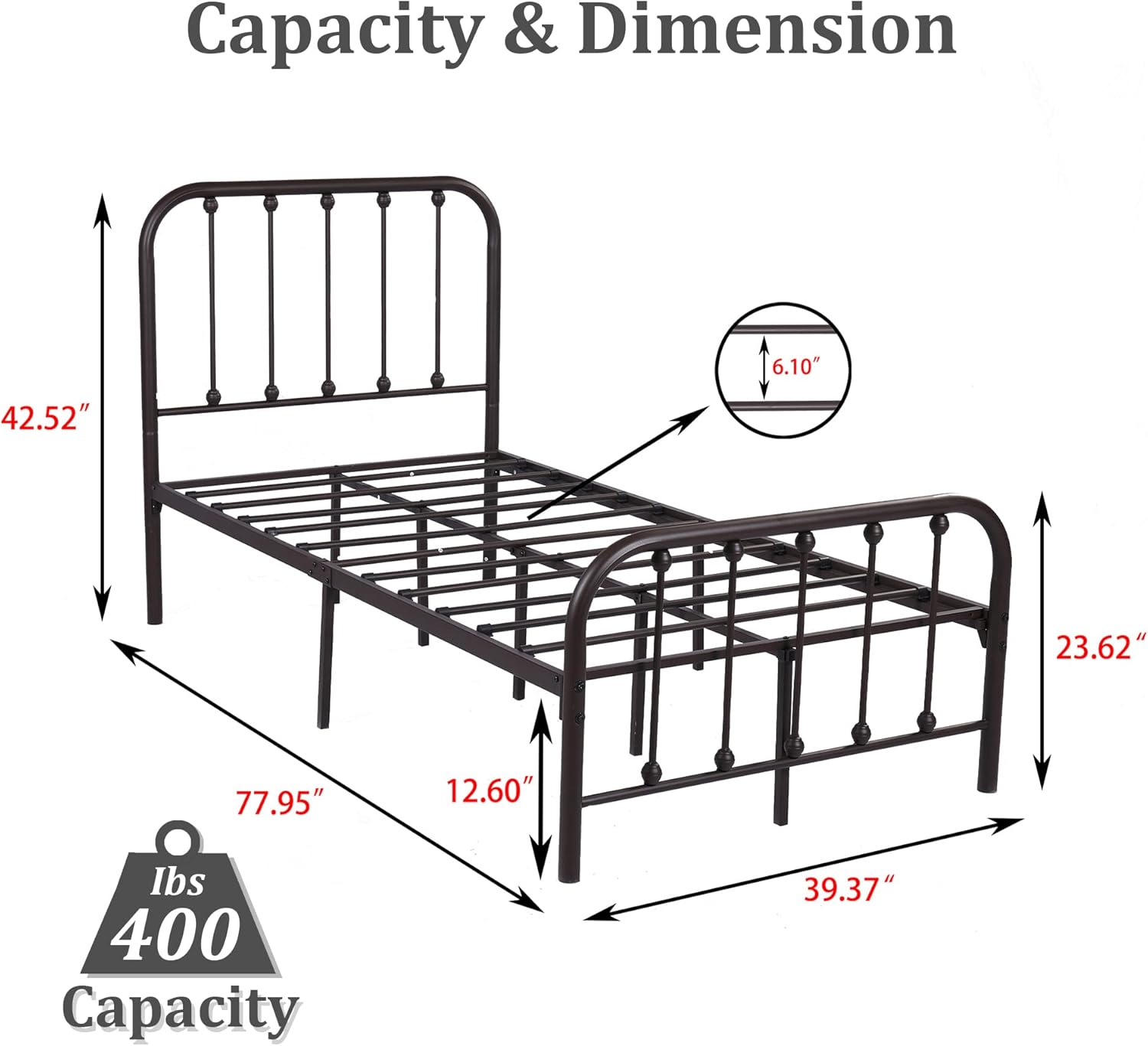 RYR Metal Platform Queen Size Bed Frame with Headboard Footboard,Sturdy Steel Slat Support No Box Spring Required Easy Assembly Black