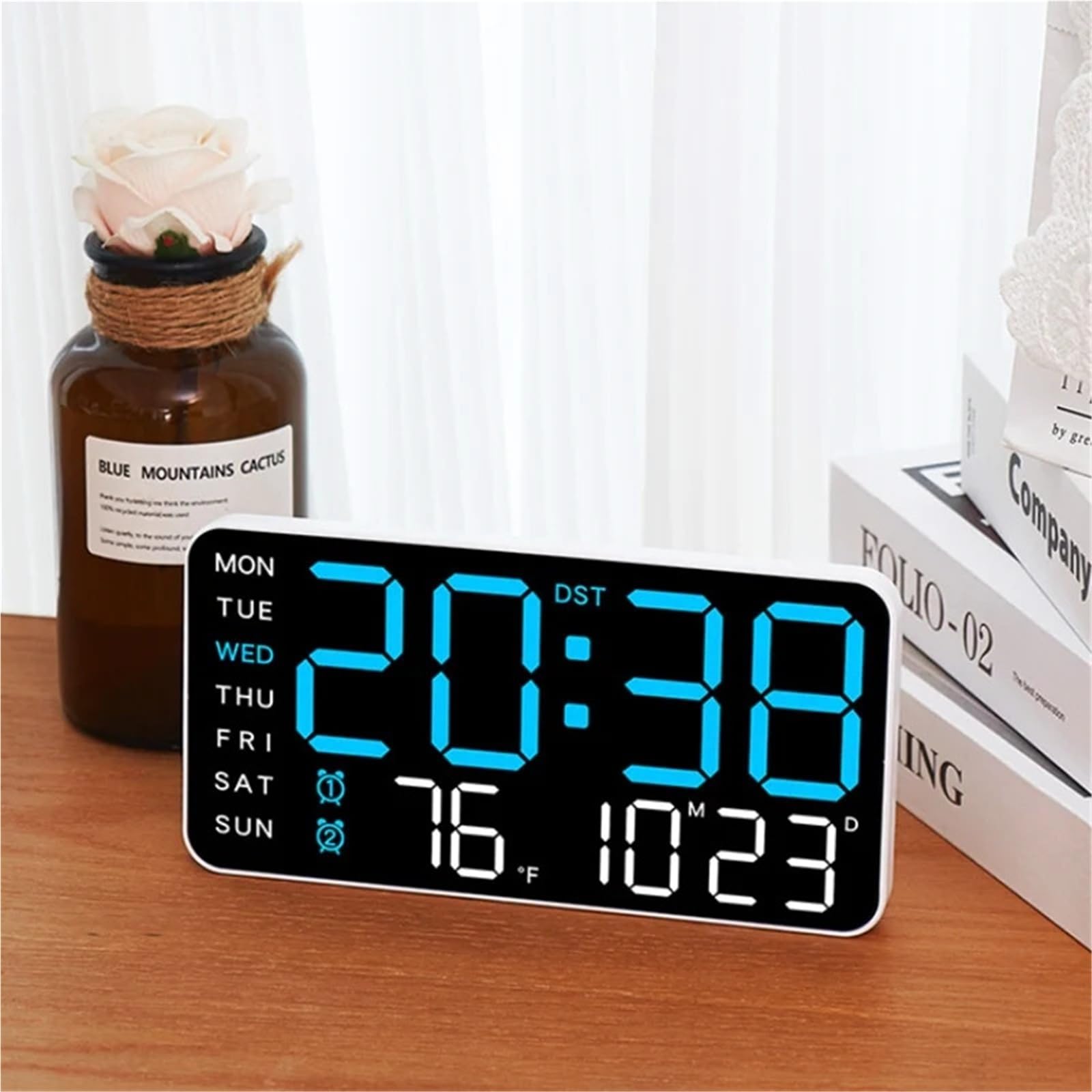 Orologio Atomico Digitale Orologio da parete digitale con temperatura Display a LED USB/batteria Sveglie tavolo di grandi dimensioni for soggiorno, camera letto, decorazioni for la casa(White shell 1)