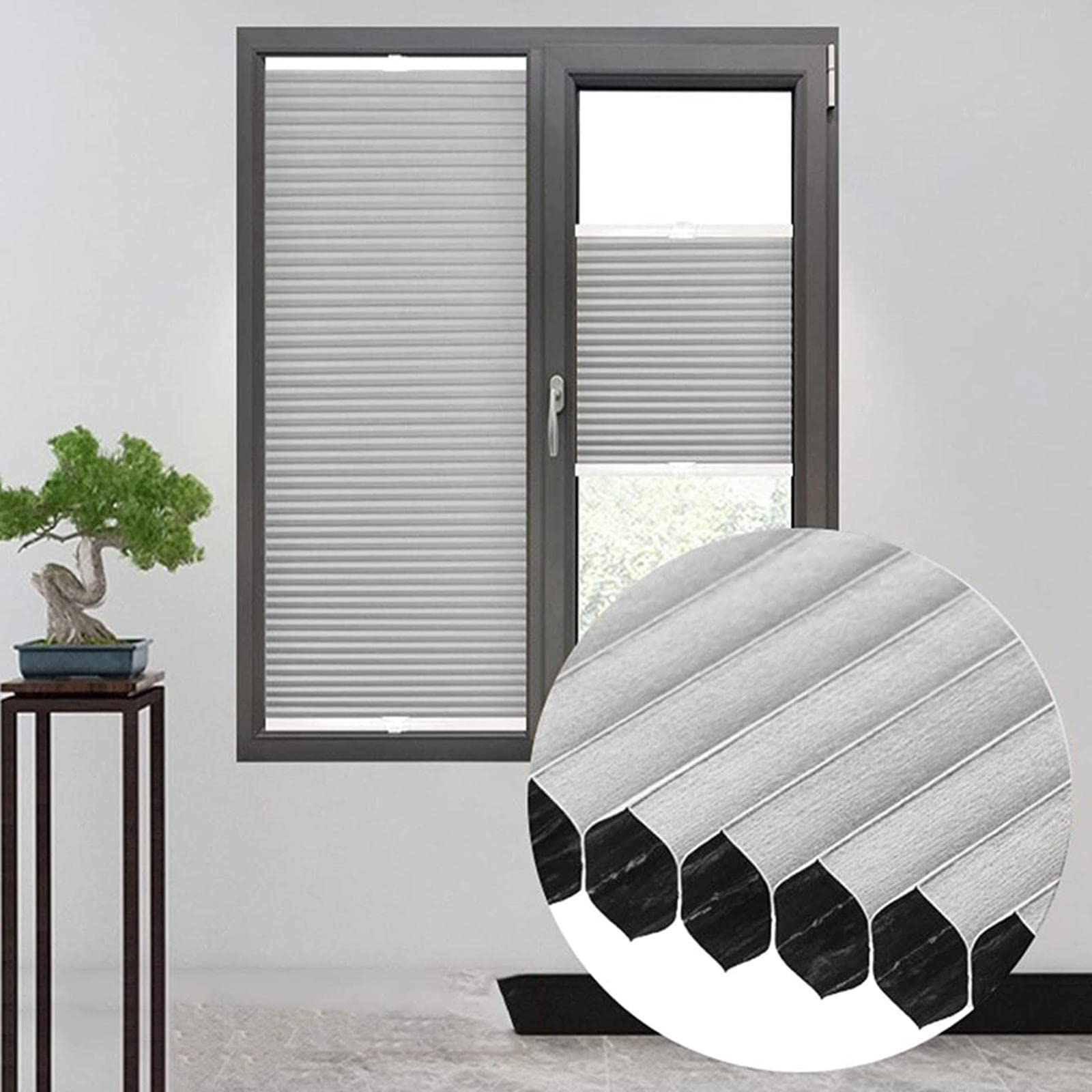 YHBZ Retractable Cordless Cellular Shades,Blackout Honeycomb Blinds,Pleated Window Shades,Room Darkening Window Blinds for Bedroom,Wide X Long Customizable-Grey,A-75x200cm/29.5 * 78.7in