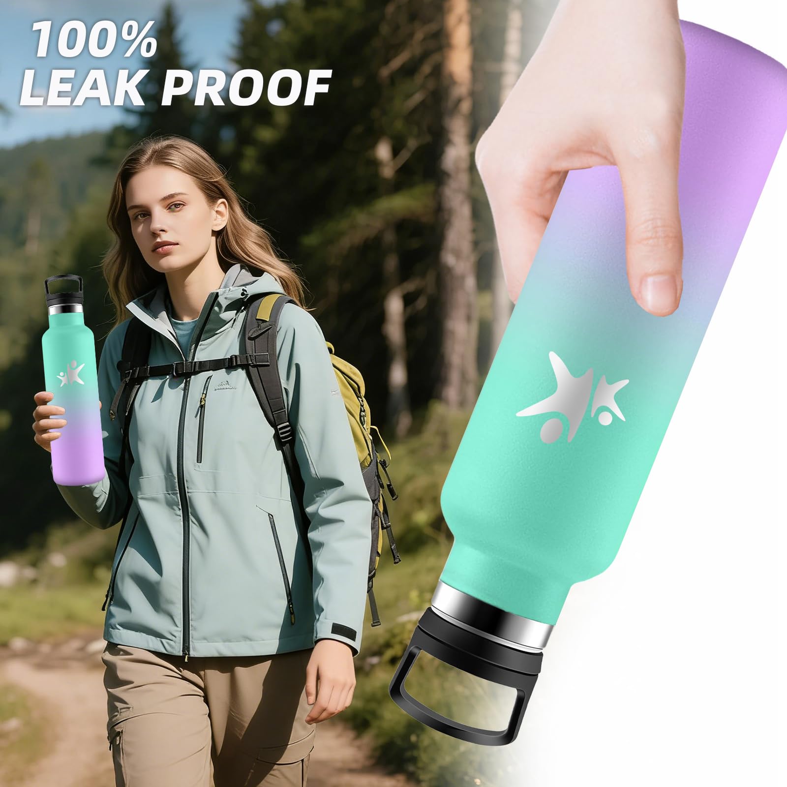 Borraccia Termica- Borraccia 1 litro- Bottiglia Termica Senza Perdite- Borracce Termiche- Mantiene Caldo per 12 Ore/Freddo 24 Ore, Borracce Termiche per Fitness, Trekking, Campeggio, Yoga