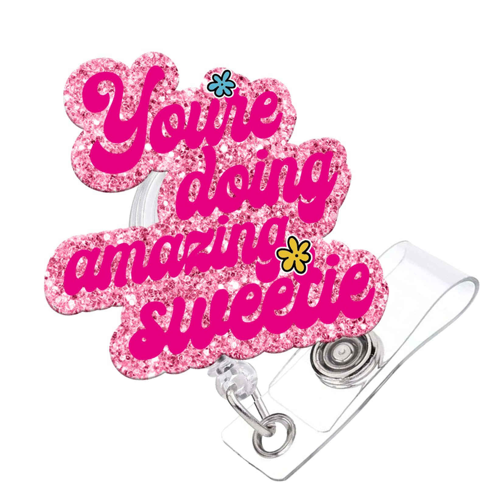 Funny Badge Reel Retractable ID with Clip, Pink Cute Motivational Badge Holder for Nursing Nurses Doctor Office Worker Medical Assistant