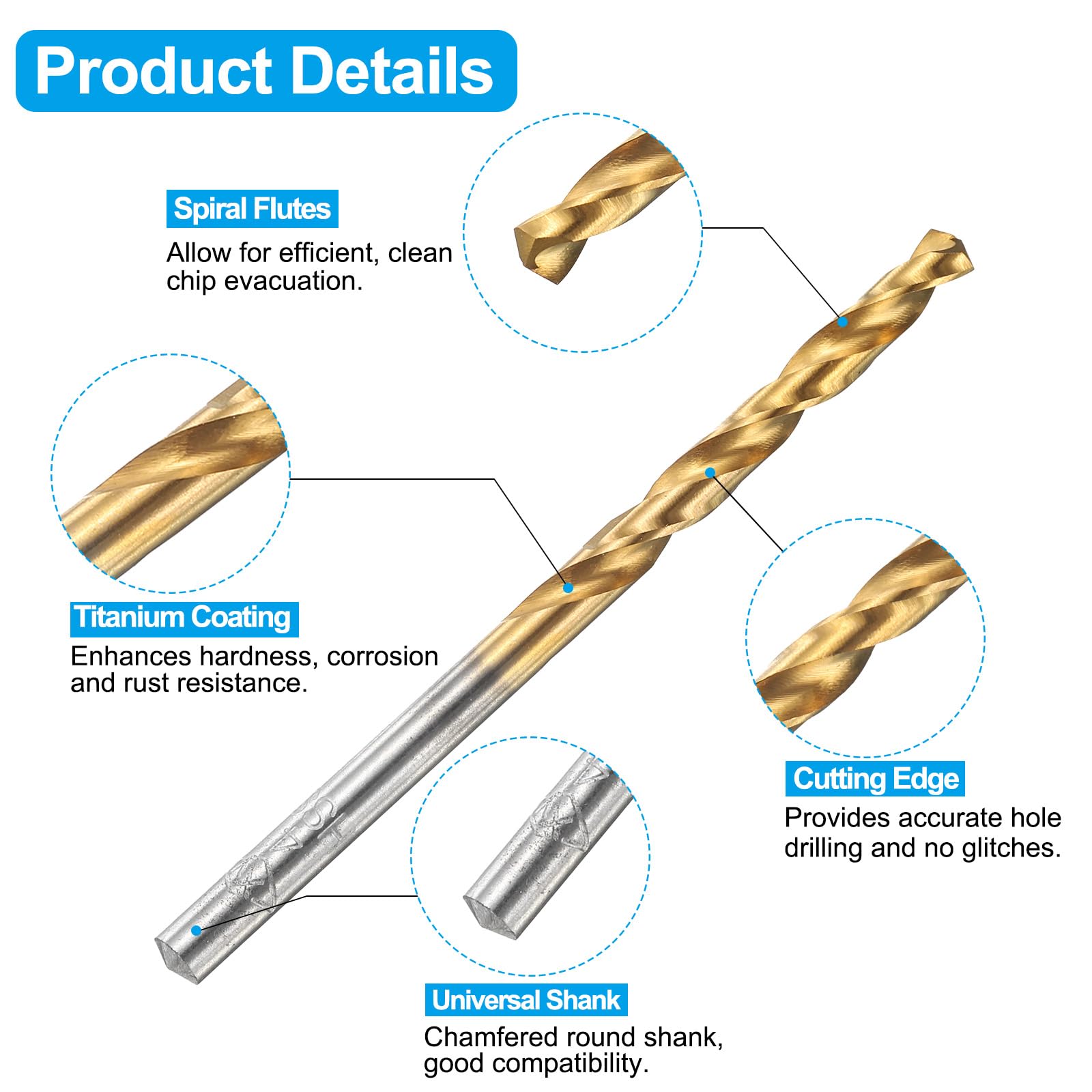 Set di maschi e punte da trapano, 2 maschi per filettatura metrica a scanalatura dritta M5 x 1 e 2 punte elicoidali da 4,0 mm, kit di utensili per filettatura HSS-6542 non rivestiti/rivestiti in ti