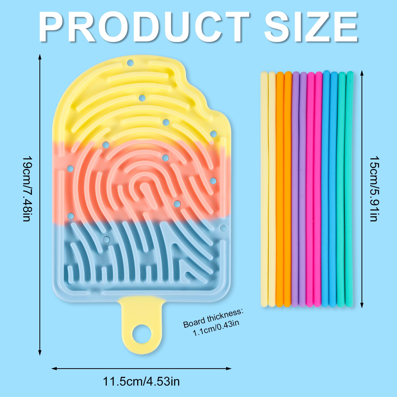 BOXOB Tavola Sensoriale In Silicone Morbido A Forma Di Gelato - Giocattolo Antistress Con 12 Strisce Colorate Per Bambini E Adulti - 3