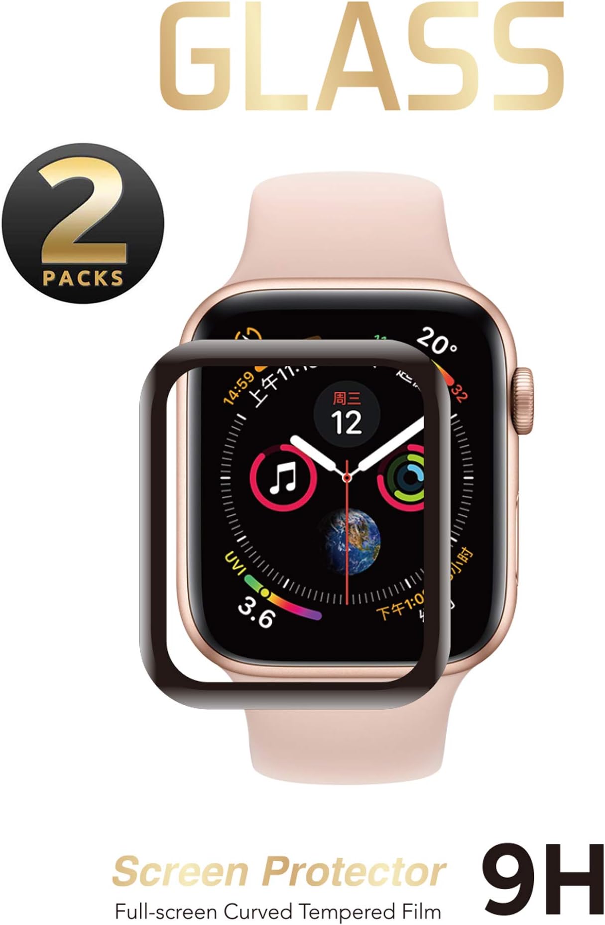 2 Pack - Liquid Tempered Glass Screen Protector Compatible for Apple Watch Full Coverage Protective Foil 9H 2.5D(44mm)