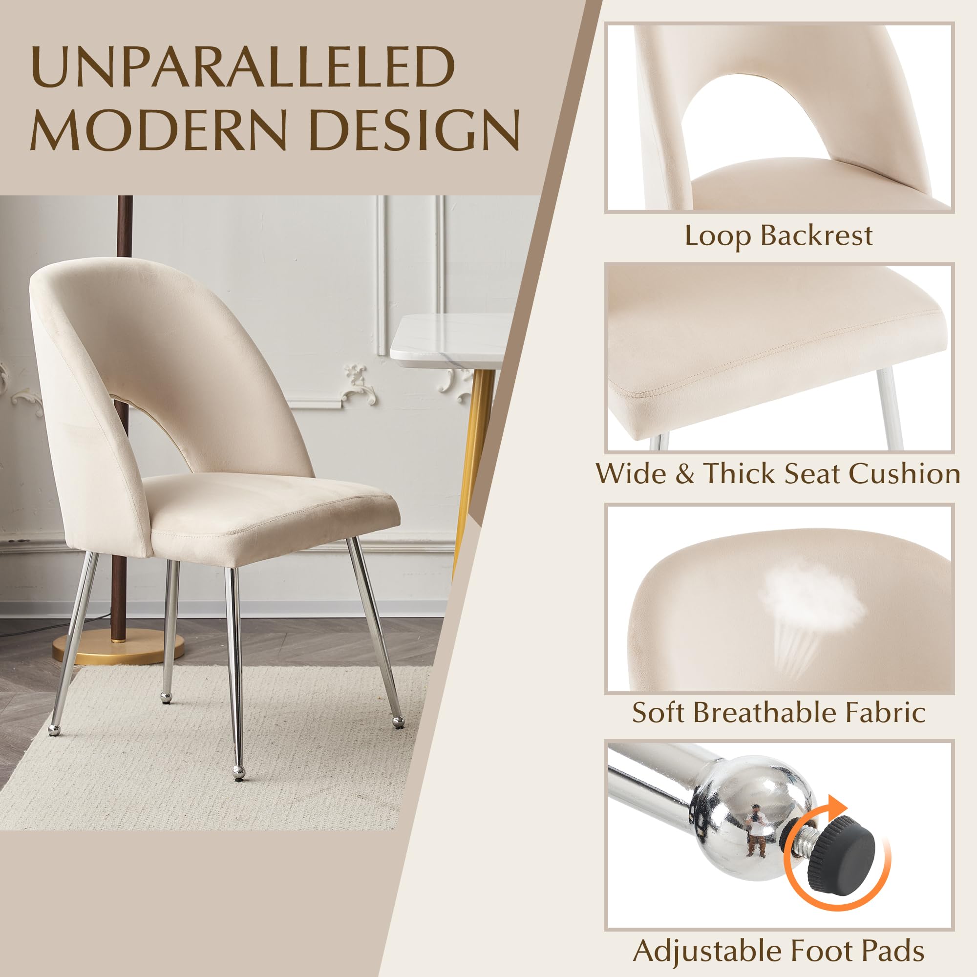 Lot de 2 chaises de salle à manger de luxe en velours gris foncé avec pieds pivotants et pieds en métal - Décoration élégante et confortable