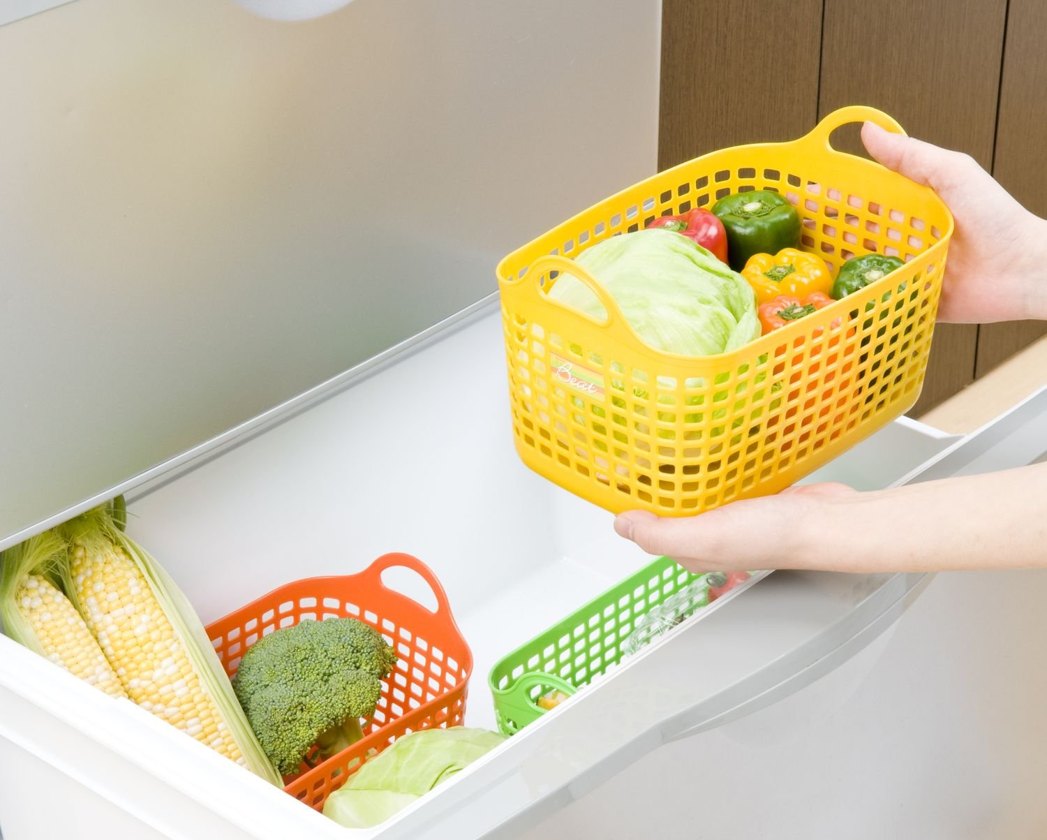 Amazon.co.jp: サンコーPC カラフル野菜室バスケット ワイド 3個組