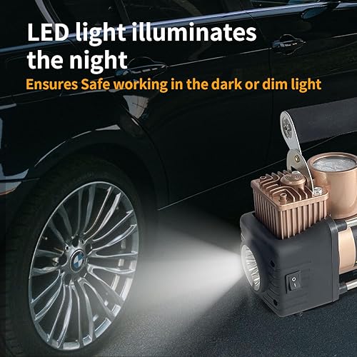 Miniatura 7 de Inflador de neumáticos, compresor de aire portátil, bomba de compresor de aire de doble cilindro de 12 V CC, bomba de inflado de neumáticos de alta