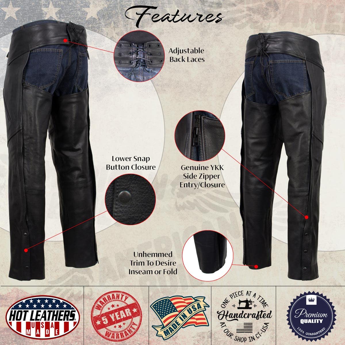 Amazon | Hot Leathers 米国製レザーチャップス メンズ ブラック - M
