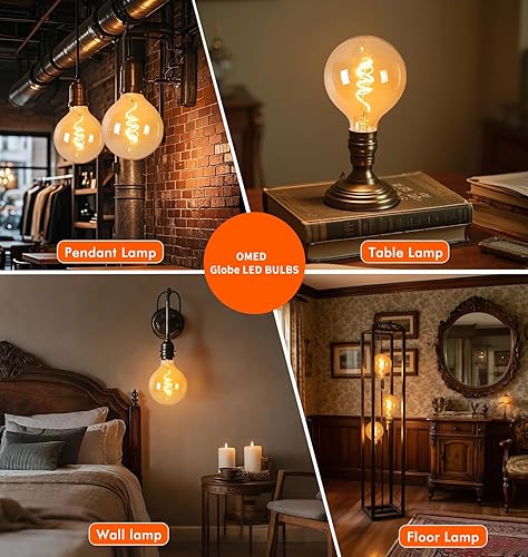 Miniatura 7 de OMED Bombilla Edison LED vintage G125G40 E26, globo de gran tamaño, regulable, de vidrio ámbar, 2200 K, blanco cálido, bombilla redonda antigua