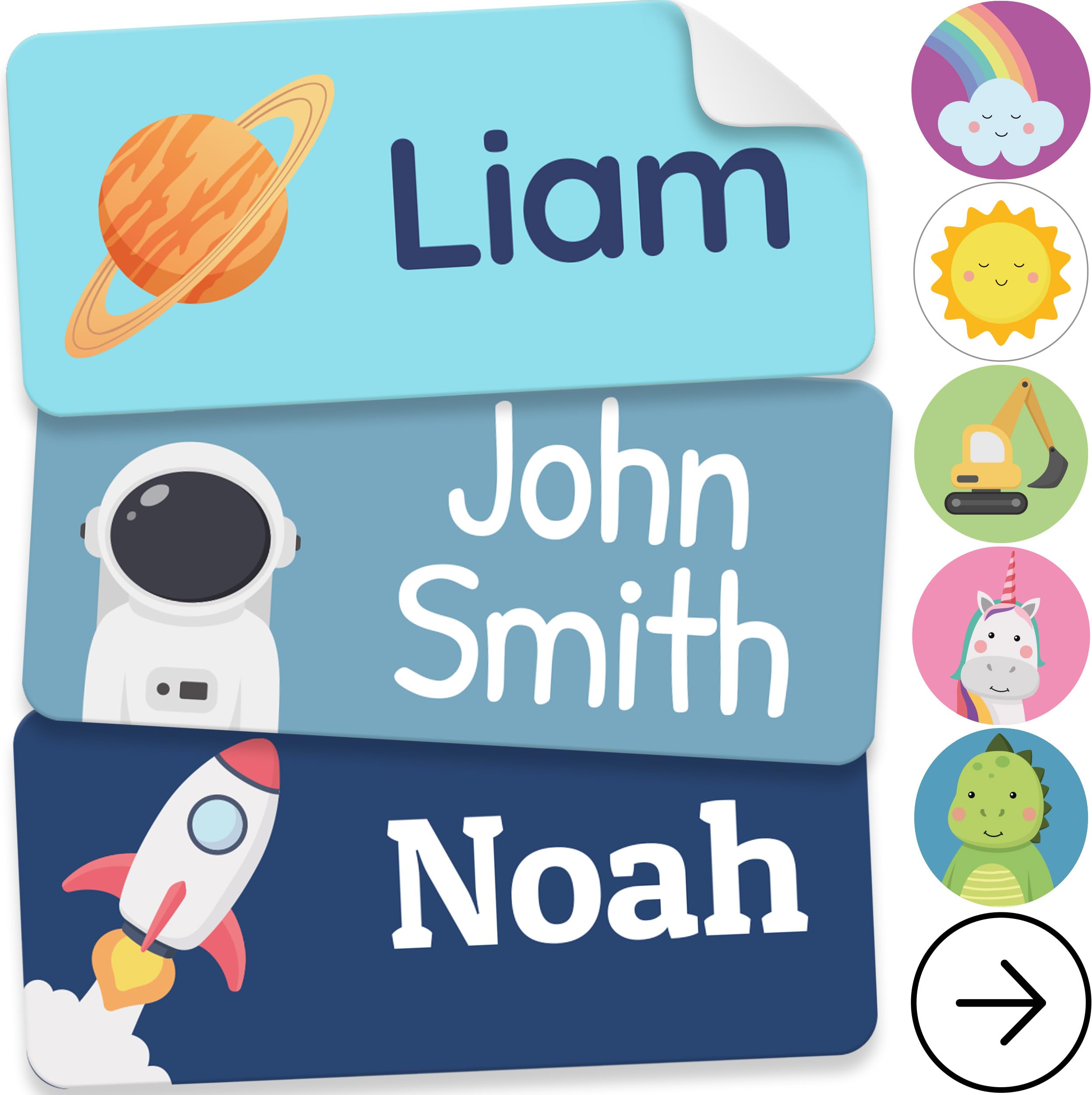 Personalized Name Labels for Kids (140 Labels) - Durable &amp; Waterproof Custom Name Stickers for Clothing Tags, School Supplies, Camp &amp; Daycare - Galaxy (1.2”x0.5”)