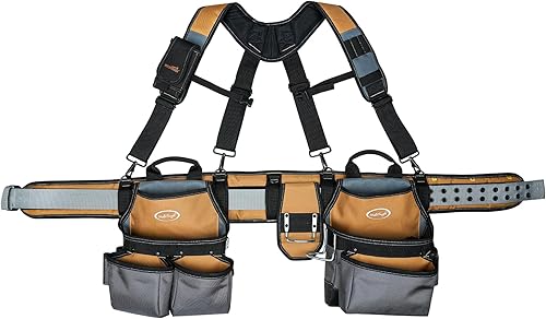 Miniatura 4 de MELOTOUGH Cinturón de herramientas con tirantes, bolsa de herramientas, tirantes, marcos, delantal, peine, cinturón de herramientas de construcción,