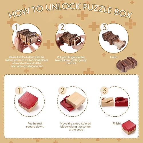 Miniatura 4 de Paquete de 5 cajas secretas de madera con compartimento secreto 3D caja de rompecabezas de madera secreta rompecabezas de madera regalos difíciles